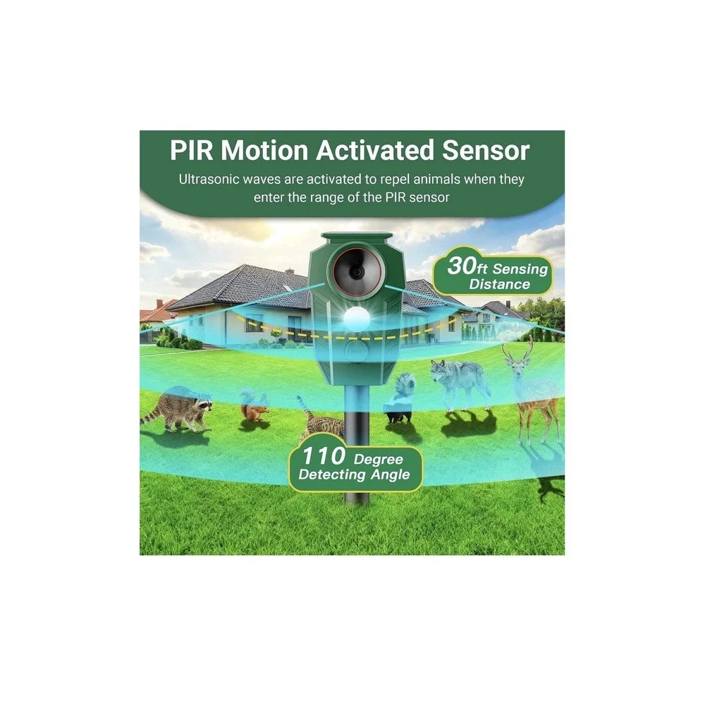 12N32/Solar Ultrasonic Animal Repellent with Motion Sensor LED Lights Waterproof